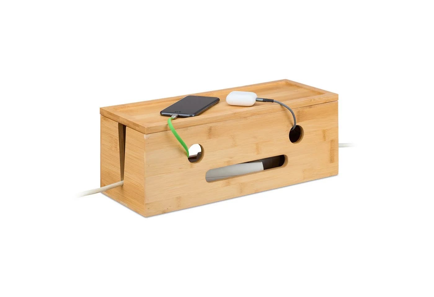 relaxdays Kabelbox aus Bambus - Kabelmanagement Box mit Magnetverschluss - Bild 2