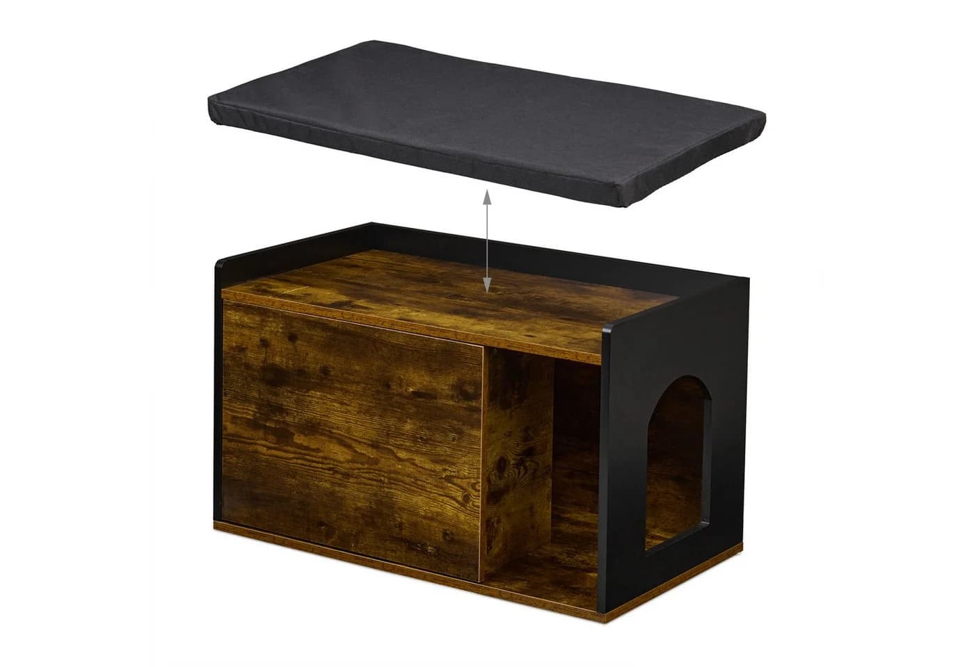 relaxdays Katzenschrank Industrial Design Schwarz/Braun mit Sitzbank - Bild 5
