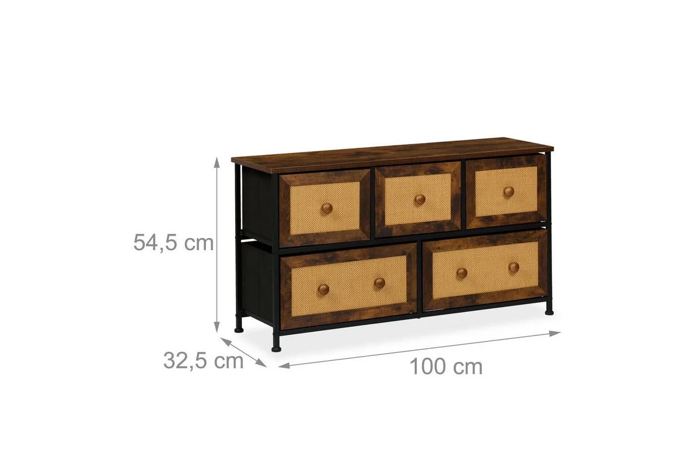 relaxdays Kommode 5 Schubladen Rattan Optik Braun Schwarz - Bild 4