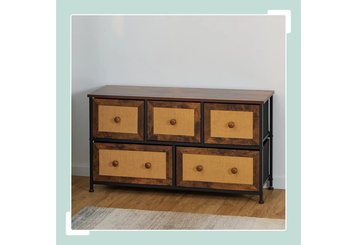relaxdays Kommode 5 Schubladen Rattan Optik Braun Schwarz - Bild 5