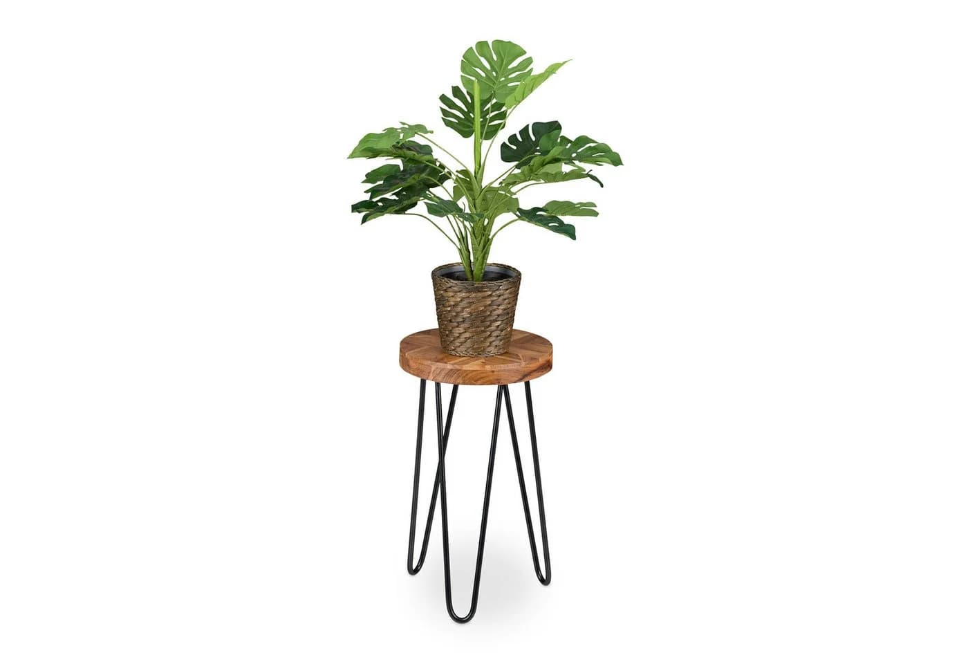 relaxdays Blumenhocker Retro aus Akazie mit Metallbeinen - Bild 2