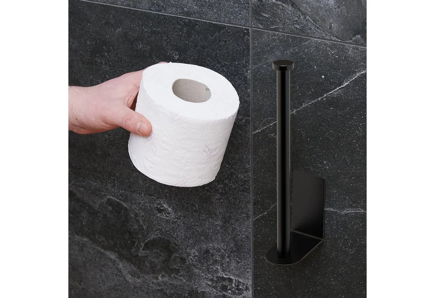 relaxdays Toilettenpapierhalter Selbstklebend Schwarz Edelstahl
