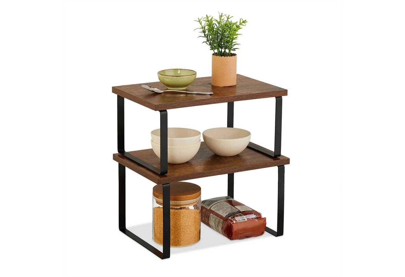 relaxdays Mehrzweckregal 2-tlg. Tischregal Set Industrial Design Braun/Schwarz - Bild 2
