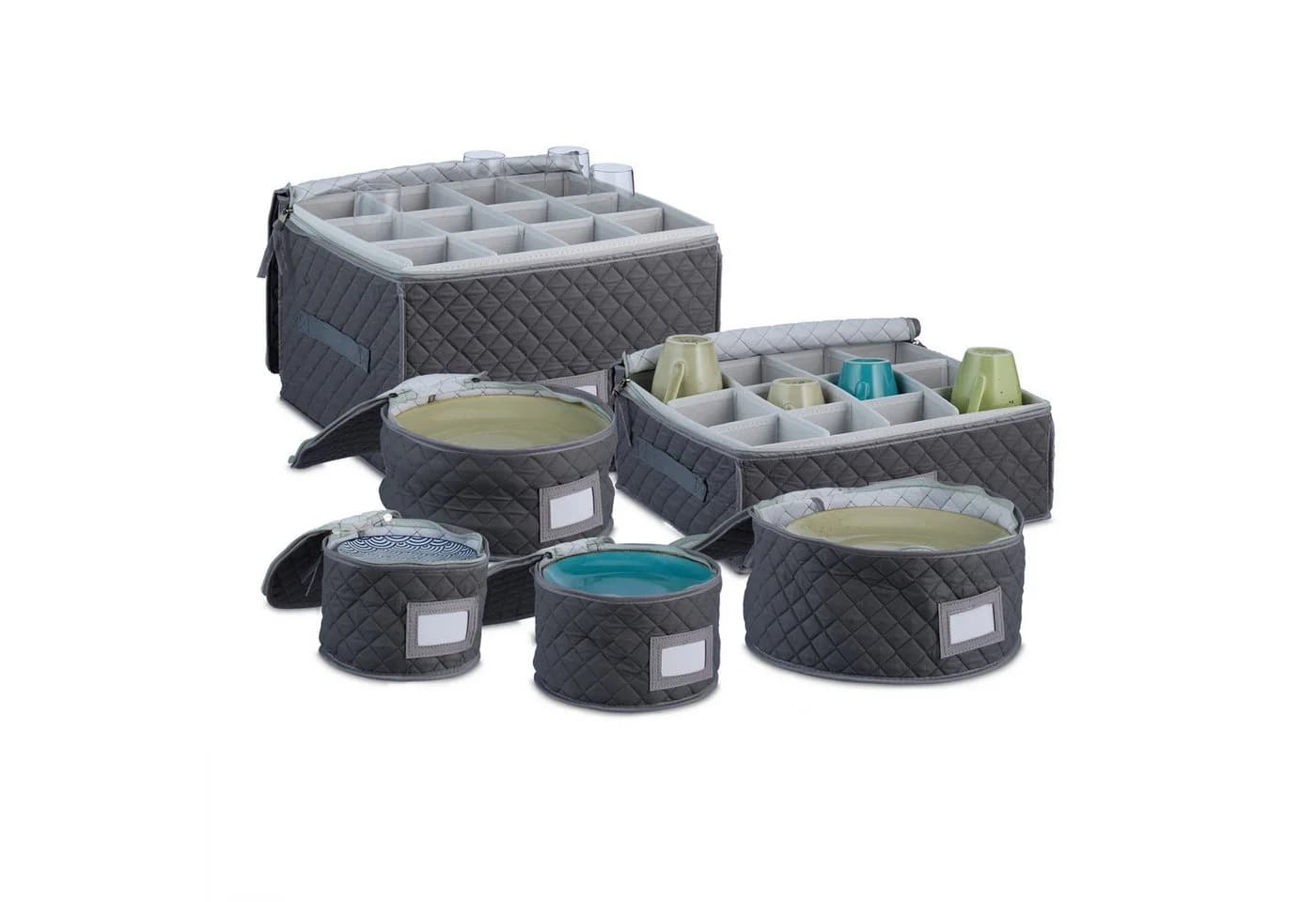 relaxdays Geschirraufbewahrungsbox 6er Set Grau Polyester - Bild 2