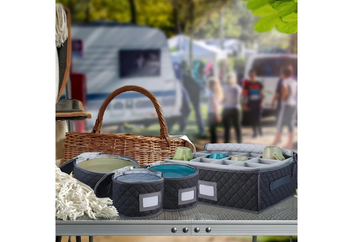 relaxdays Geschirraufbewahrungsbox 6er Set Grau Polyester - Bild 3
