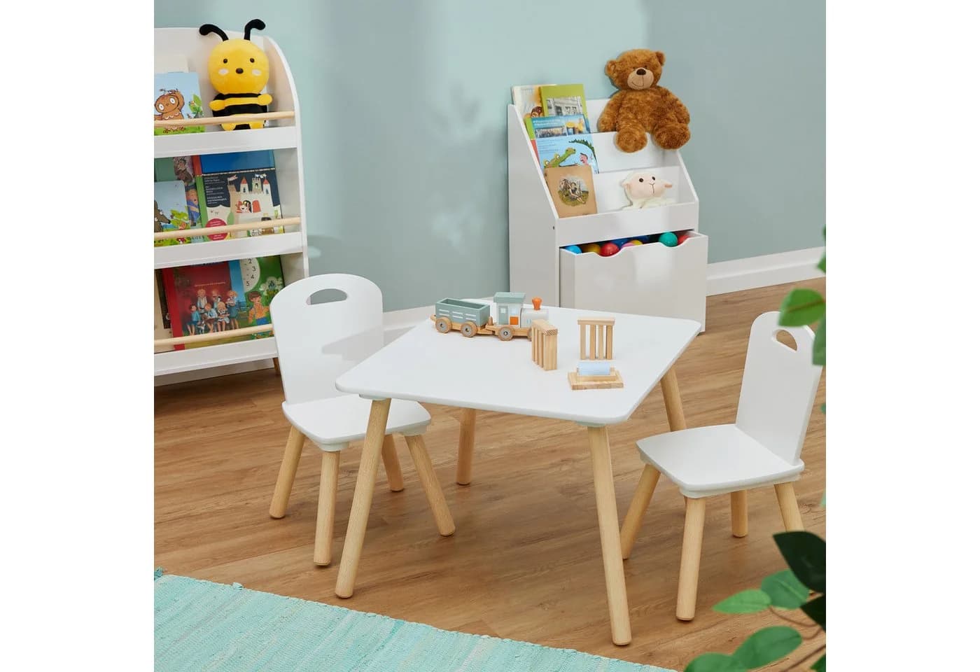 RELAXDAYS Kindersitzgruppe 3-teilig Weiß/Natur MDF & Kiefernholz