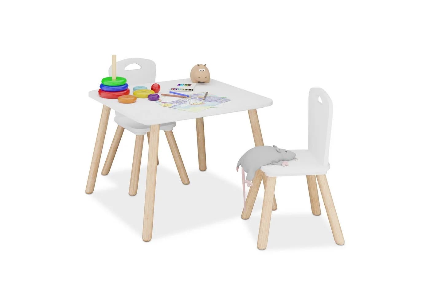 RELAXDAYS Kindersitzgruppe 3-teilig Weiß/Natur MDF & Kiefernholz - Bild 2