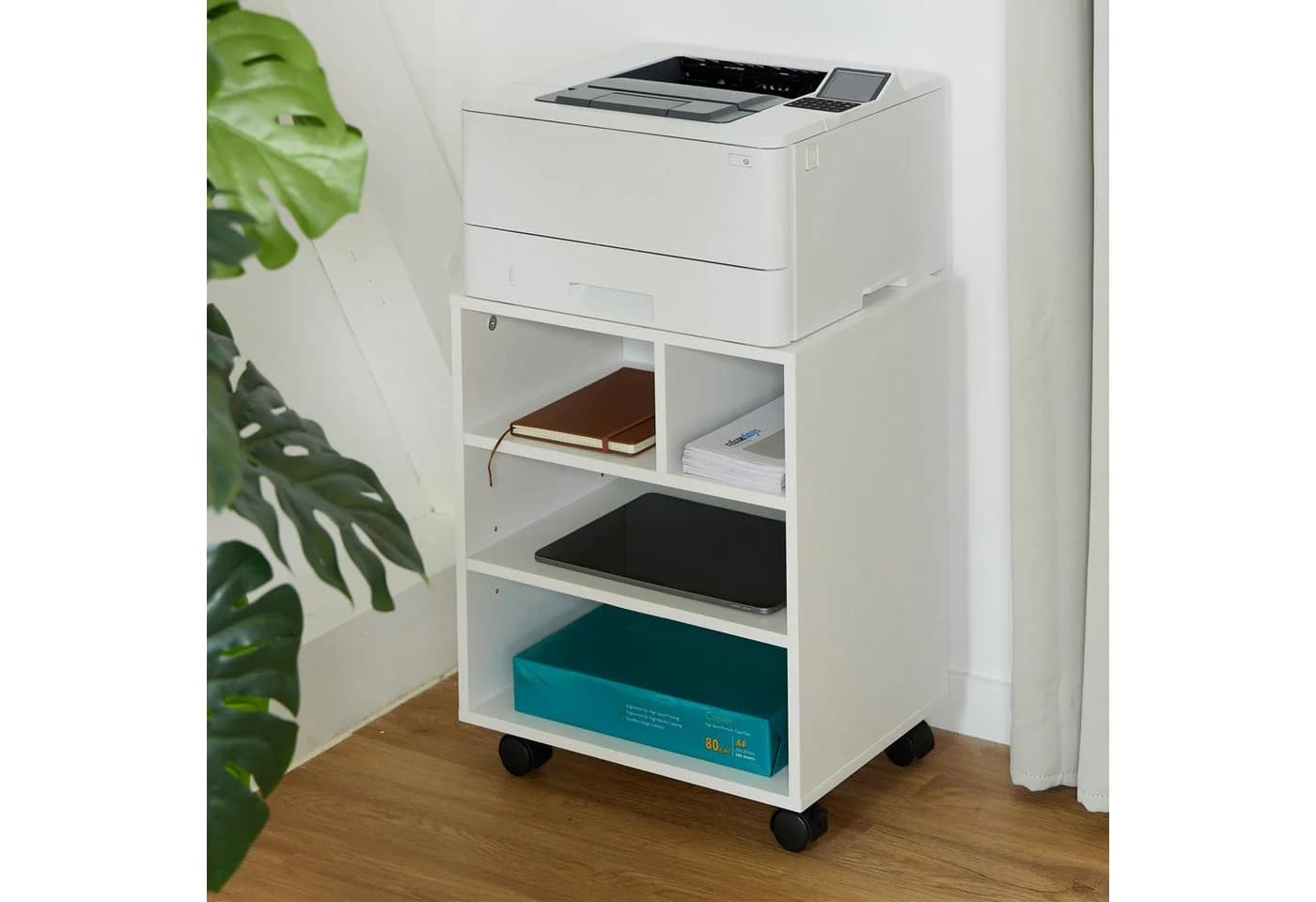 relaxdays Rollcontainer 4 Fächer Weiß Silber mit Rollen