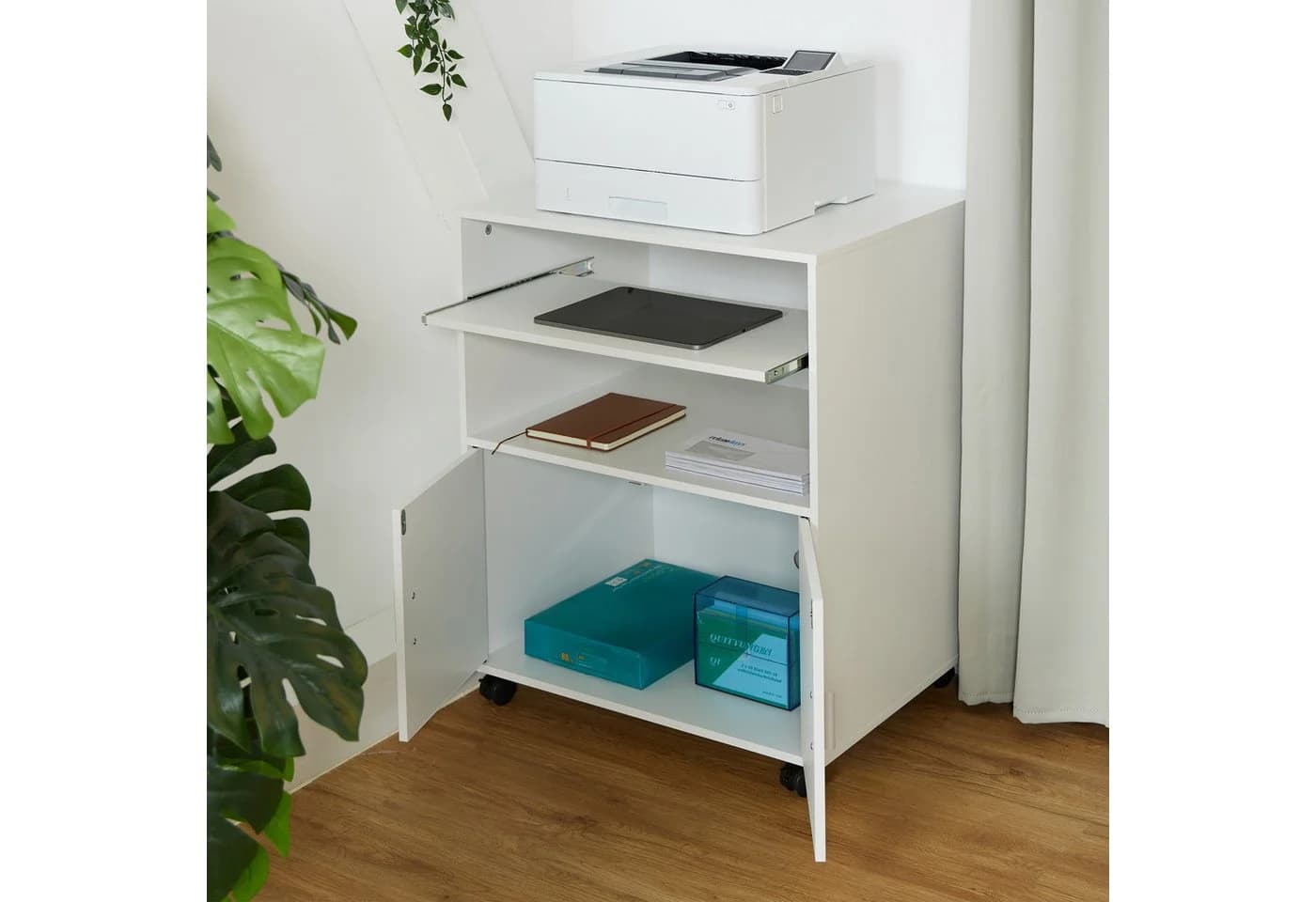 relaxdays Rollcontainer mit Tastaturauszug Weiß/Silber