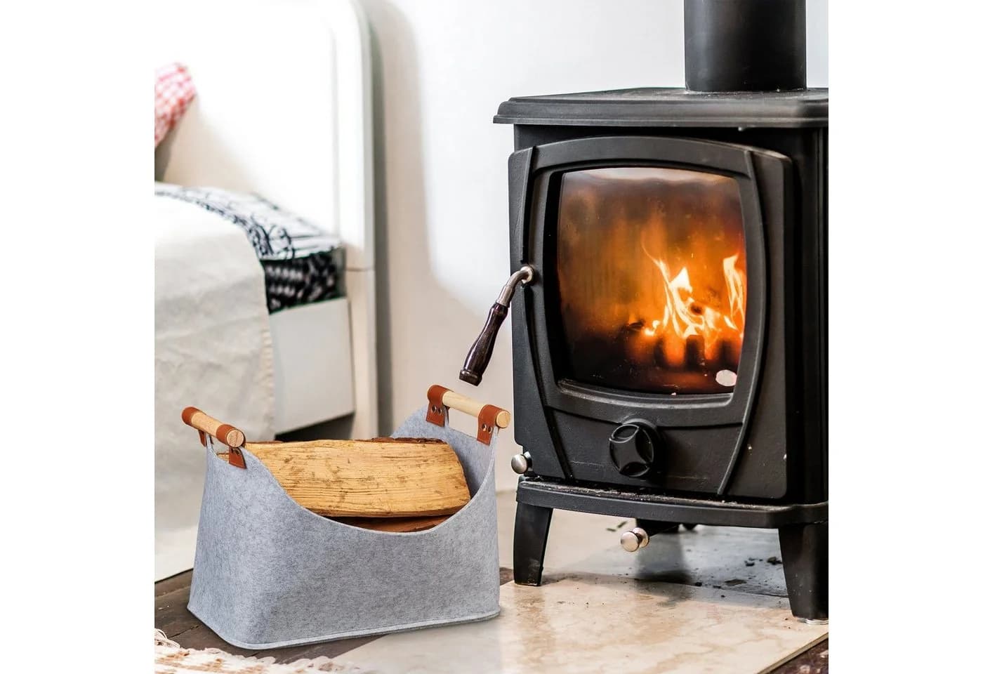 relaxdays Aufbewahrungskorb Filztasche mit Holzgriffen Grau 2er Set