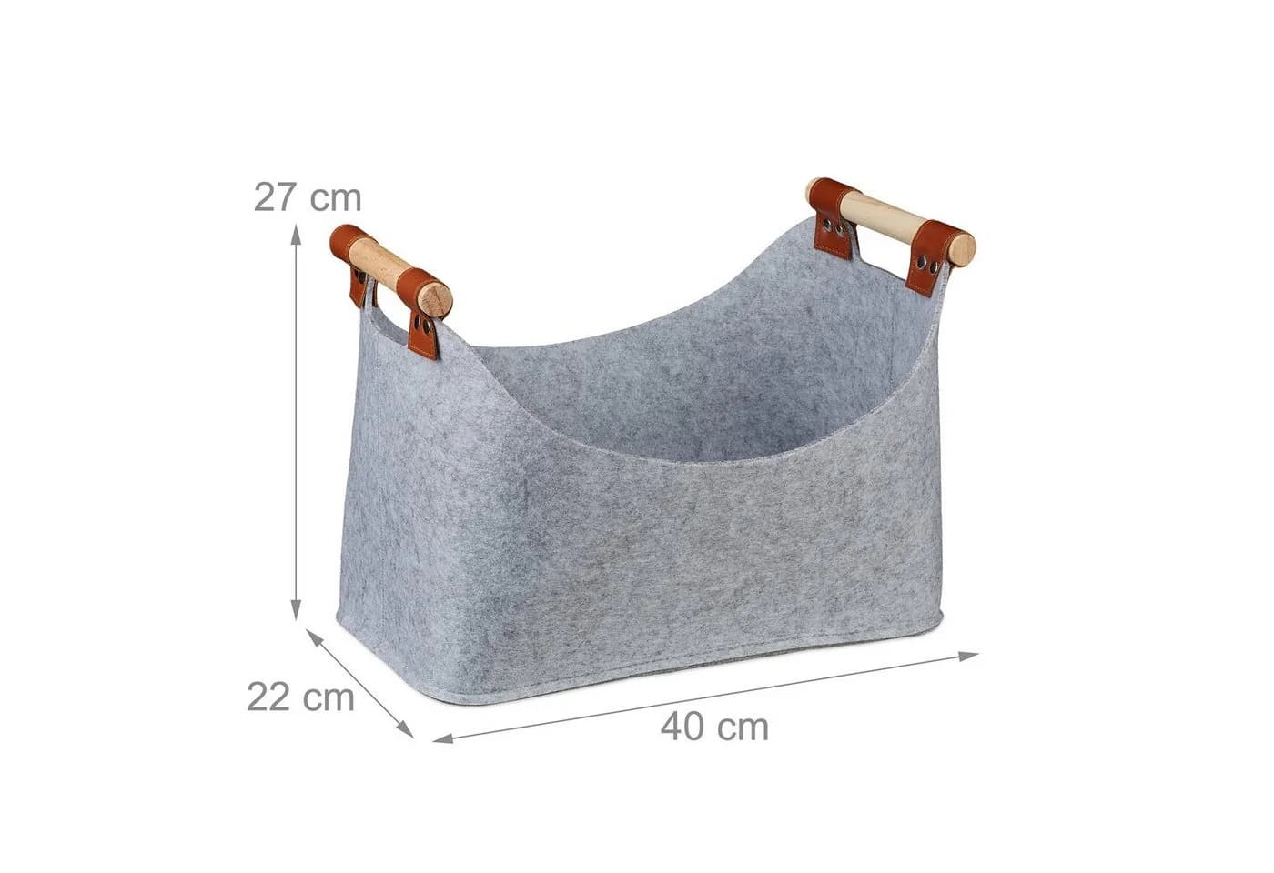 relaxdays Aufbewahrungskorb Filztasche mit Holzgriffen Grau 2er Set - Bild 4