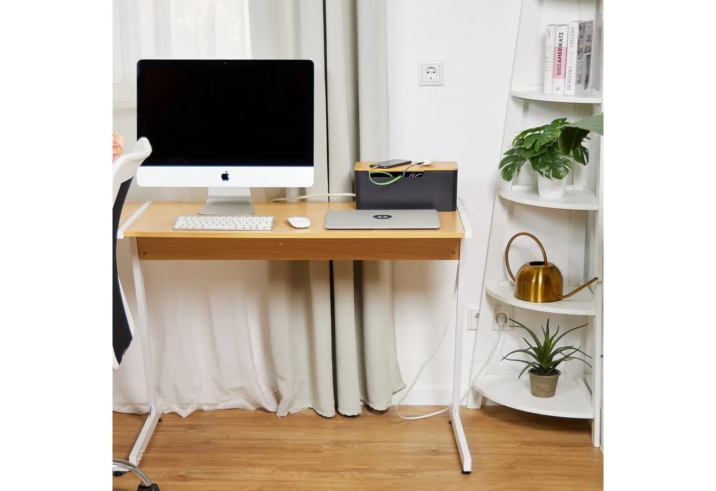 relaxdays Kabelbox Schwarz mit Bambusdeckel - Kabelmanagement Box - Bild 3