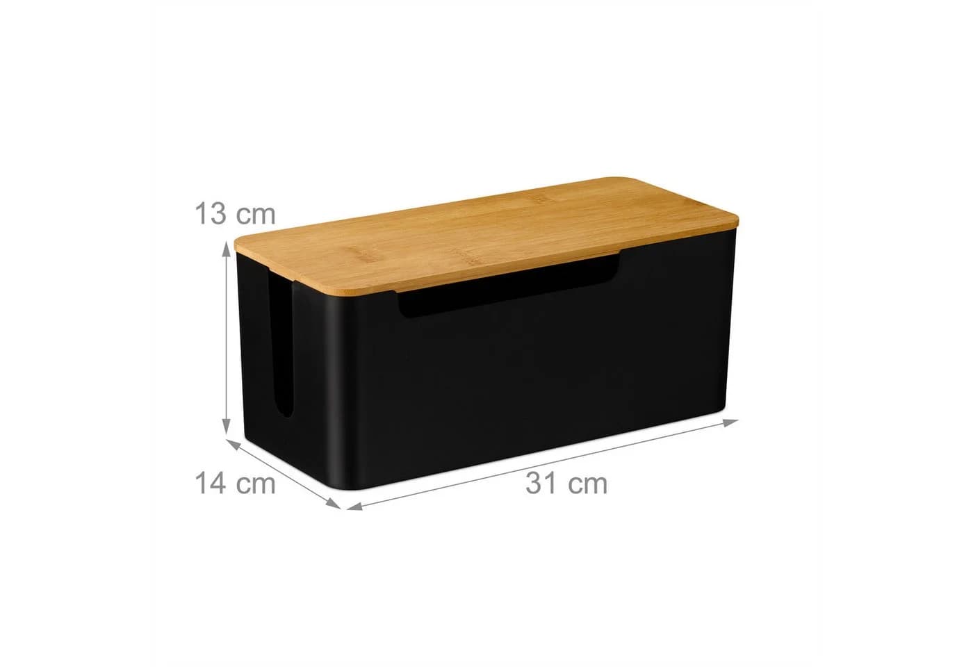 relaxdays Kabelbox Schwarz mit Bambusdeckel - Kabelmanagement Box - Bild 4