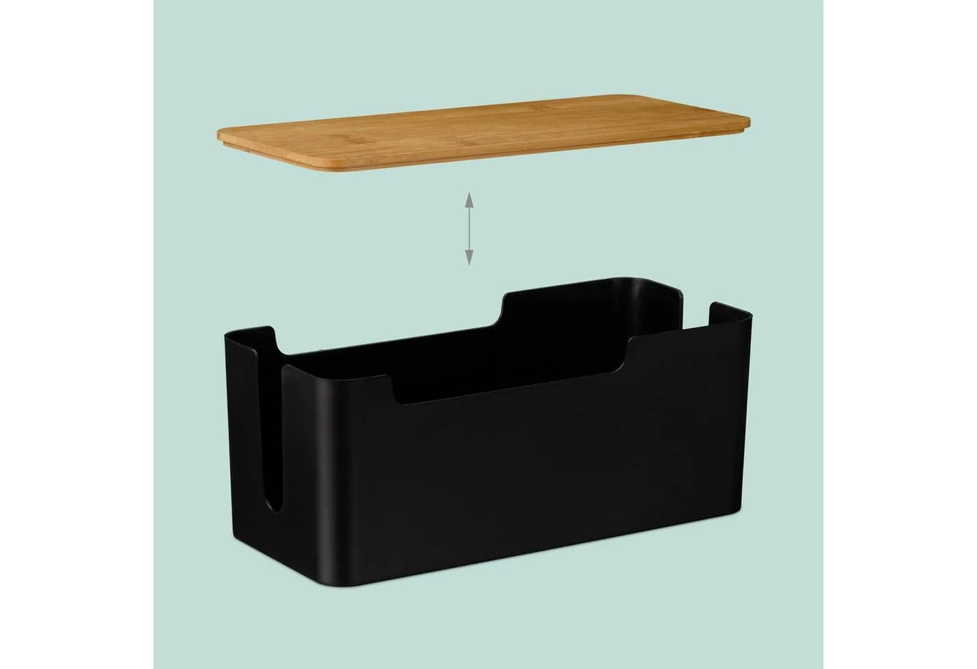 relaxdays Kabelbox Schwarz mit Bambusdeckel - Kabelmanagement Box - Bild 5