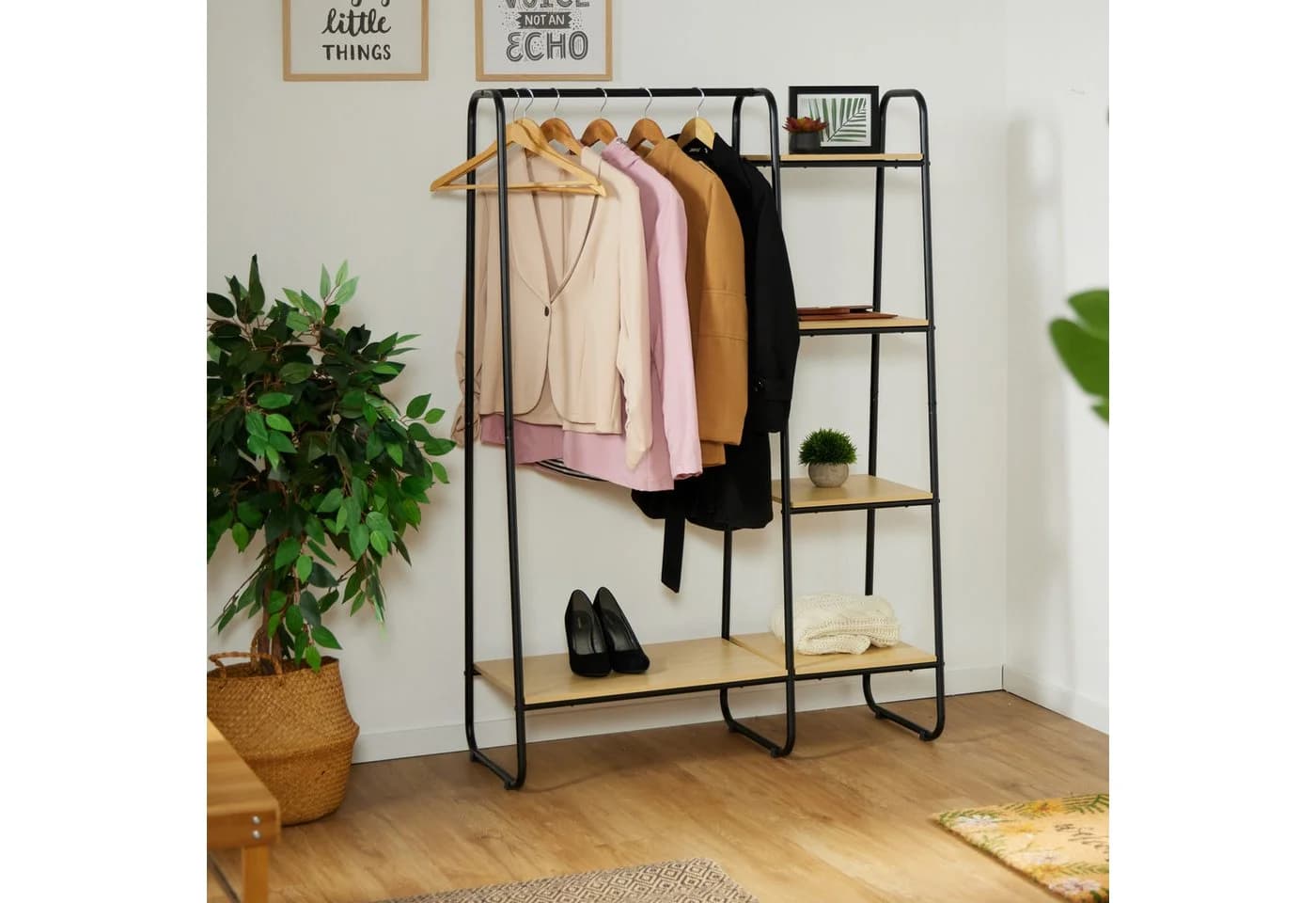 relaxdays Kleiderständer Garderobe mit Regal Schwarz/Natur - Bild 3