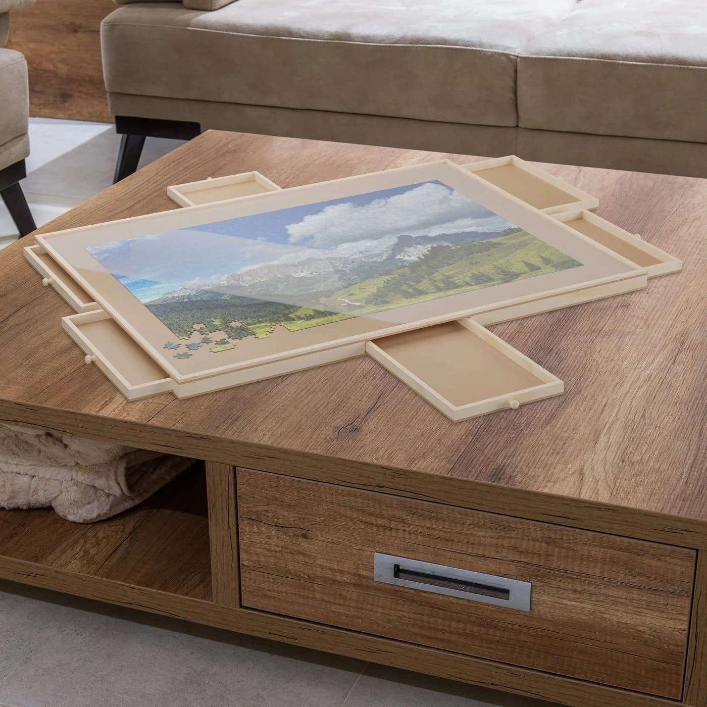 RELAXDAYS Puzzleunterlage drehbar mit 6 Schubladen Natur - Bild 3