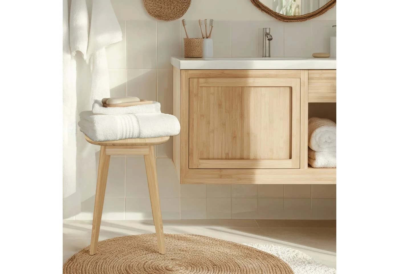 relaxdays Bambus Sitzhocker Esszimmerhocker Feuchtigkeitsresistent - Bild 3