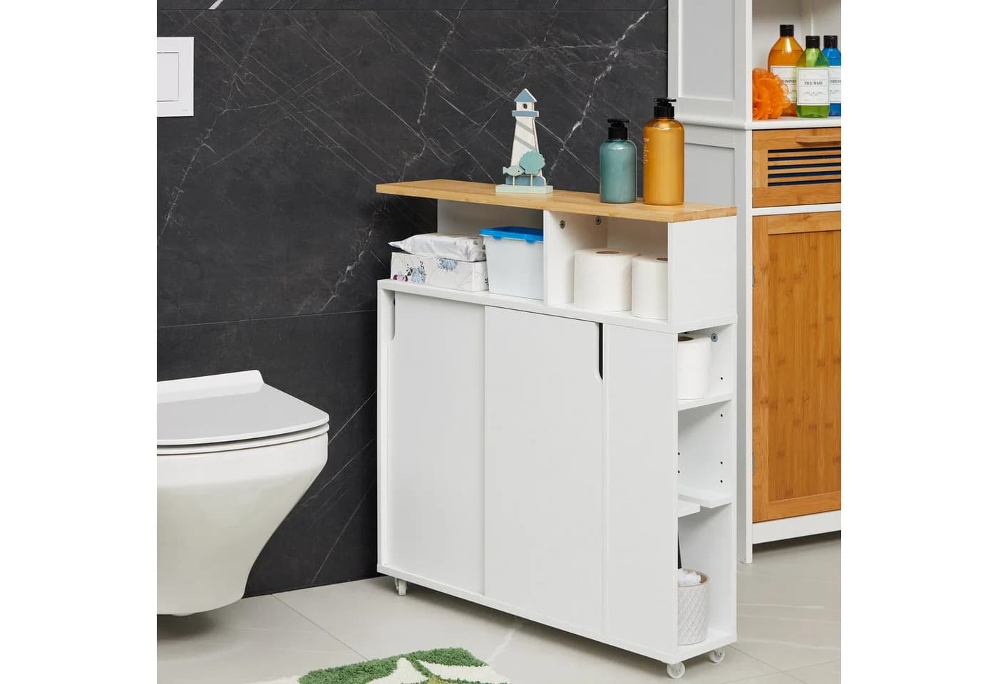 RELAXDAYS Badregal Weißer Nischenschrank mit Bambusablage - Bild 3