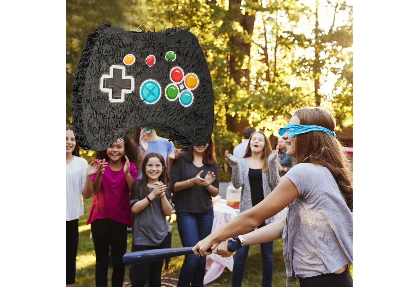 relaxdays Pinata Set Controller mit Stab und Maske Bunt