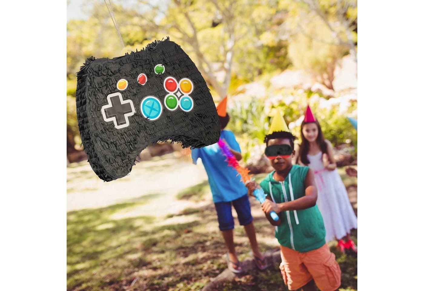relaxdays Pinata Set Controller mit Stab und Maske Bunt - Bild 3