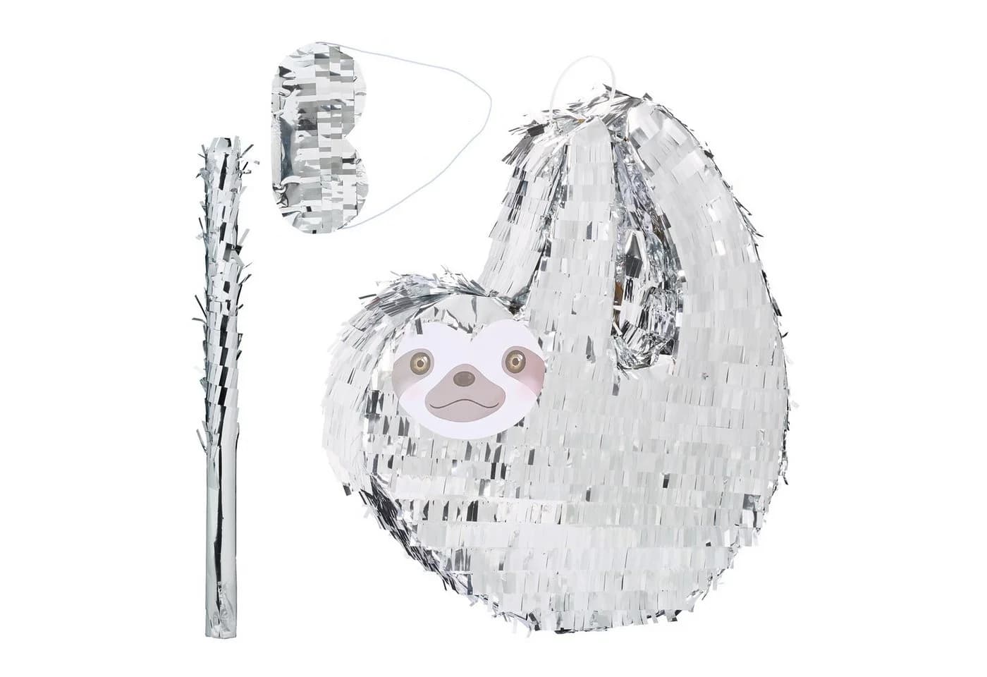 relaxdays Pinata Faultier Silber mit Stab und Maske - Bild 2