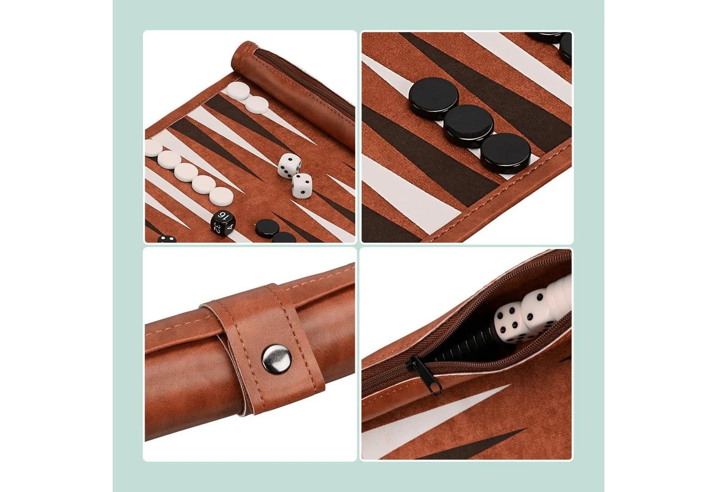 relaxdays Backgammon Spiel zum Aufrollen Strategiespiel Rotbraun - Bild 5