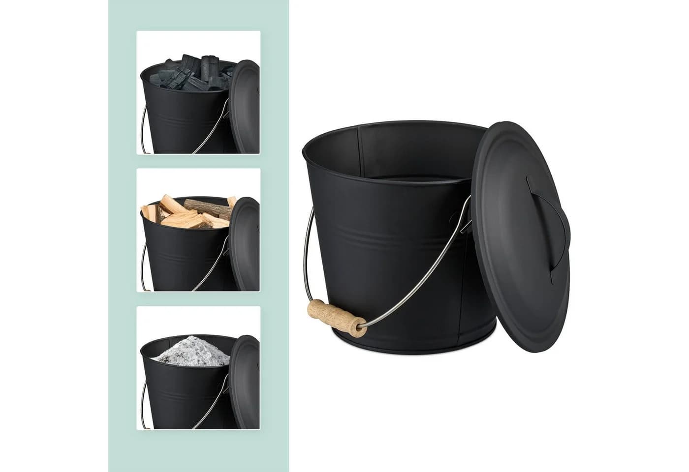 relaxdays Ascheeimer mit Deckel & Kehrset 4,5 L Schwarz - Bild 3