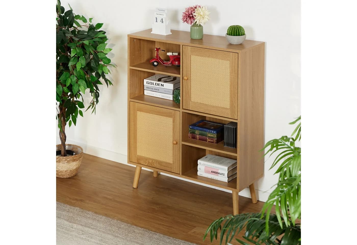 relaxdays Sideboard Rattan Türen Holzoptik - Bild 3