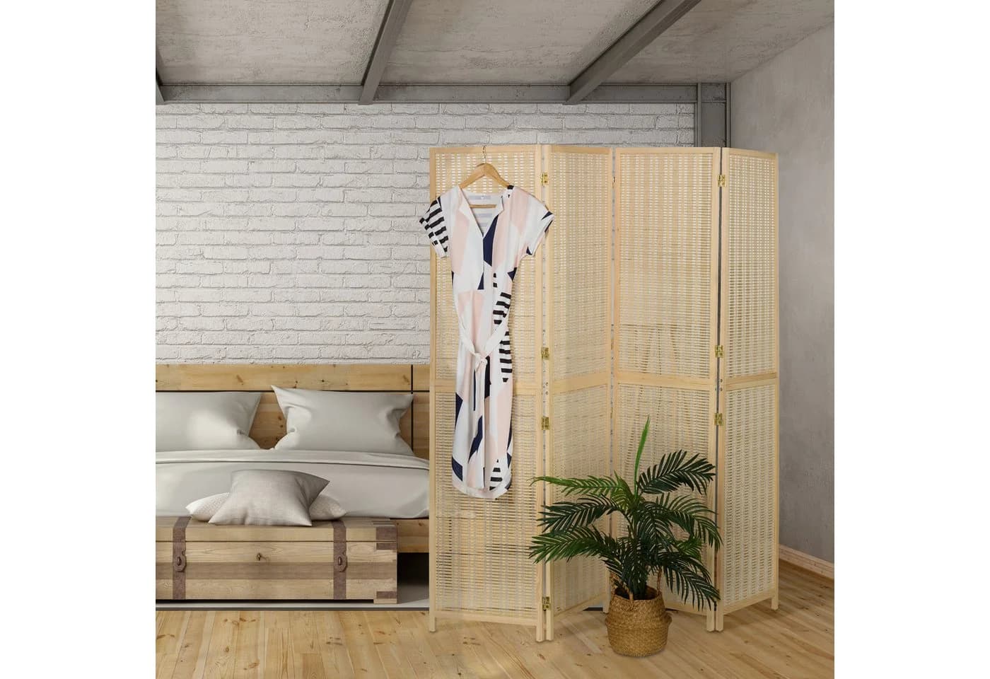 relaxdays Paravent Bambus 4-teilig Natur