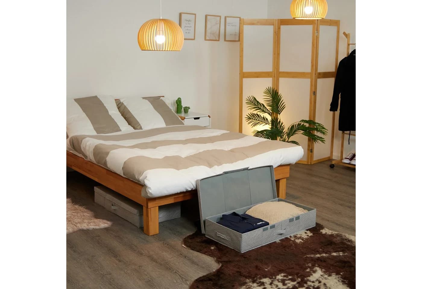 relaxdays Unterbettkommode mit Deckel 2er Set Grau Faltbar