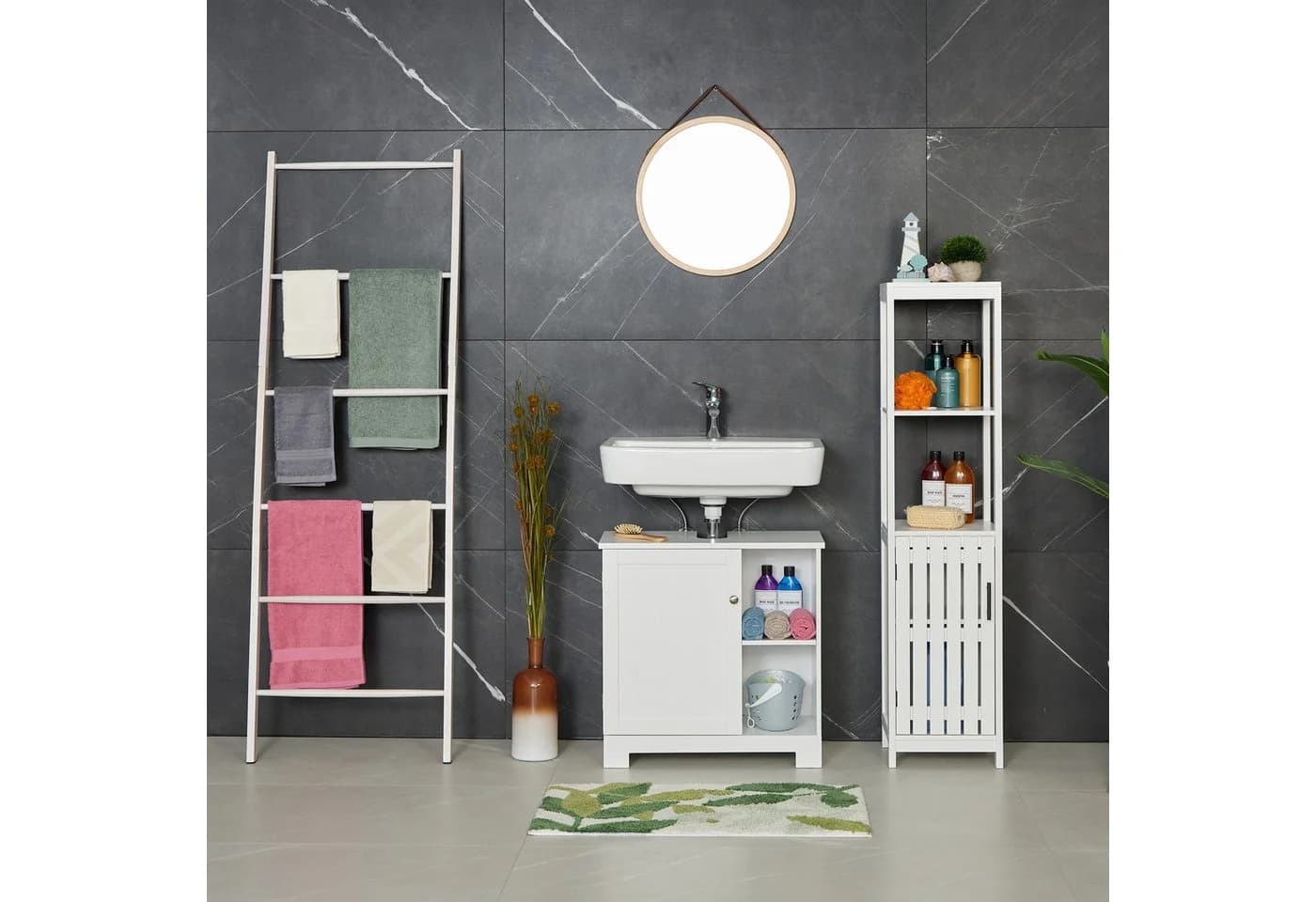 relaxdays Weißer Badezimmerschrank Midischrank - Bild 3