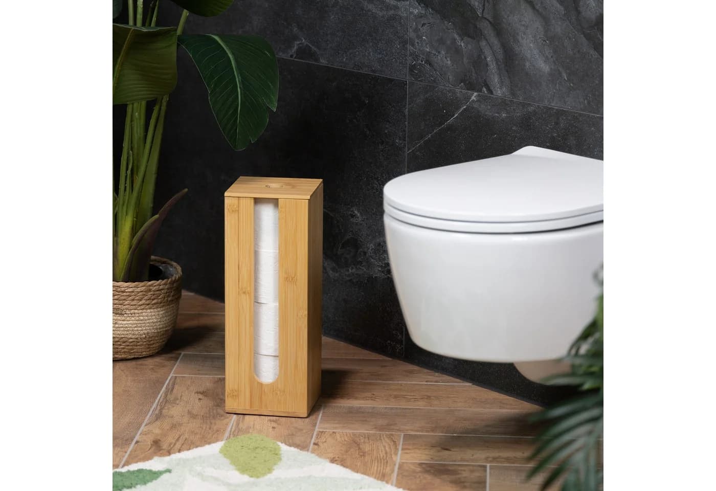 relaxdays Toiletten-Ersatzrollenhalter Bambus 4 Rollen