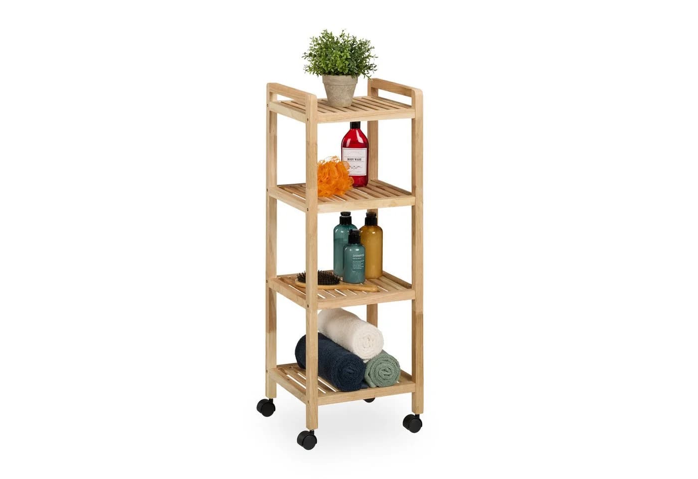 relaxdays Badregal Holz mit 4 Rollen Natur - Bild 2