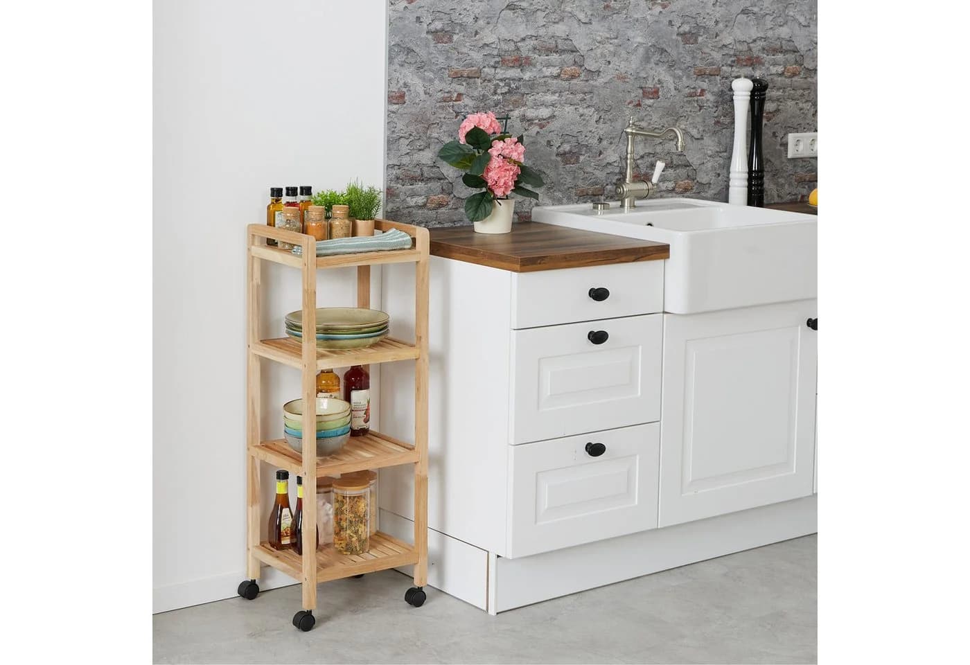 relaxdays Badregal Holz mit 4 Rollen Natur - Bild 3