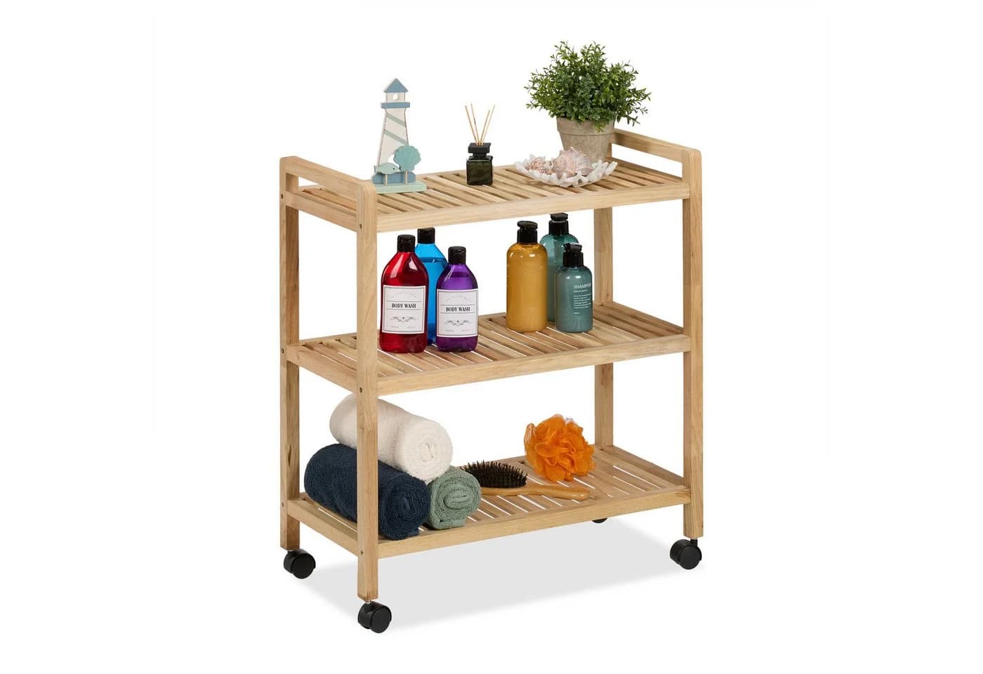 RELAXDAYS Badregal Holz mit Rollen - 3 Ablagen - Bild 2