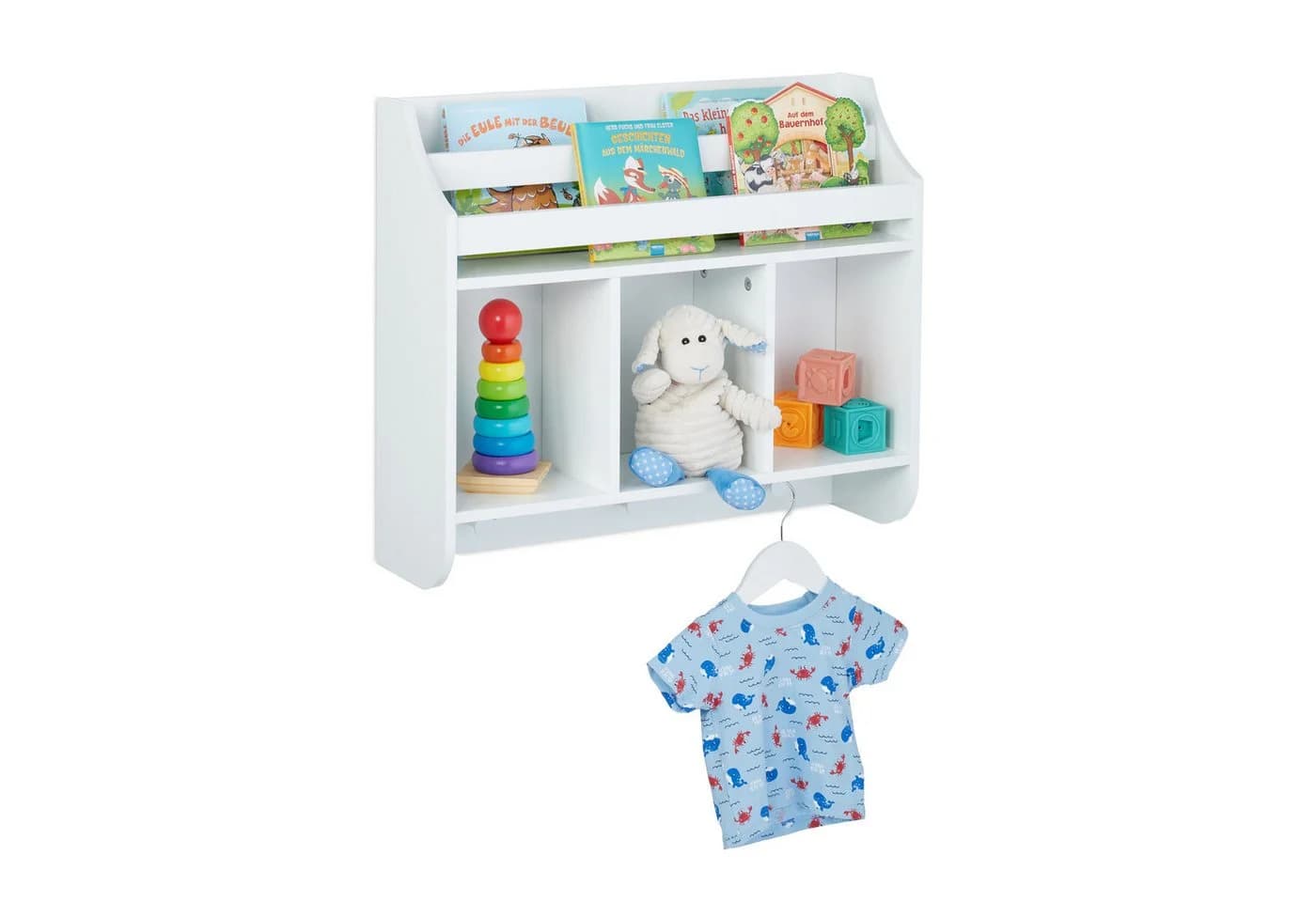 relaxdays Kinderregal Weiß mit 5 Fächern und 3 Haken - Bild 2