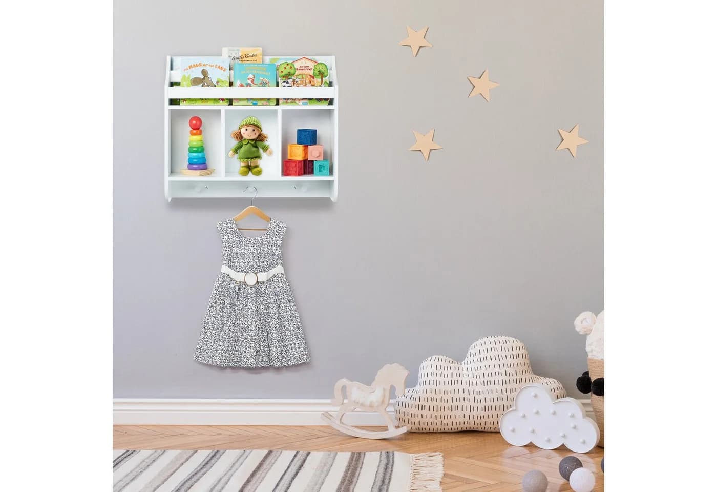 relaxdays Kinderregal Weiß mit 5 Fächern und 3 Haken - Bild 3