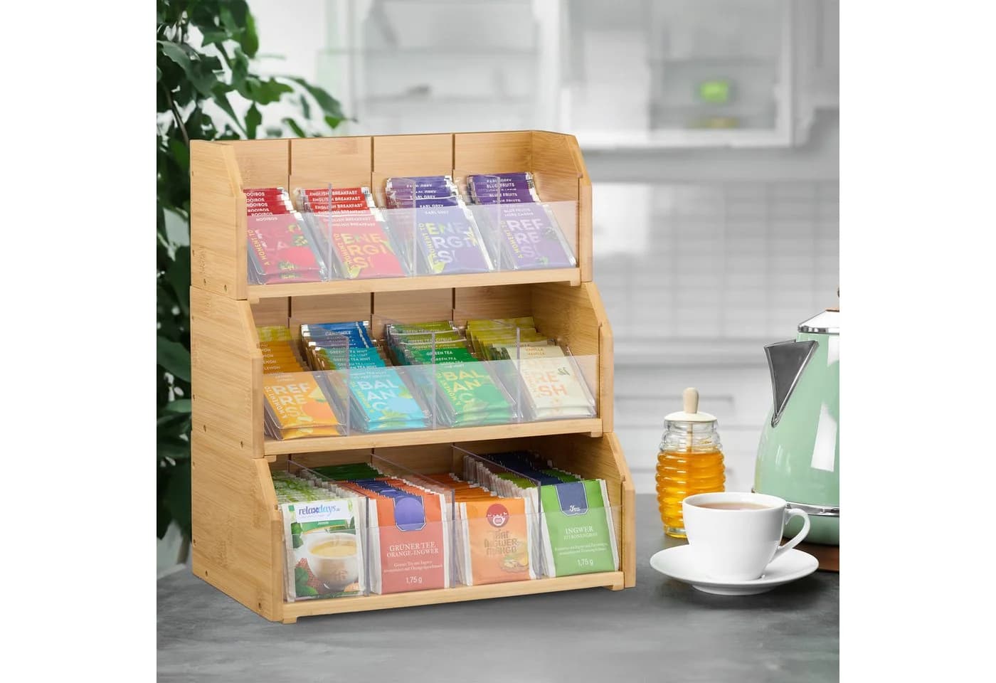 relaxdays Tee Organizer 12 Fächer Bambus Stapelbar - Bild 3