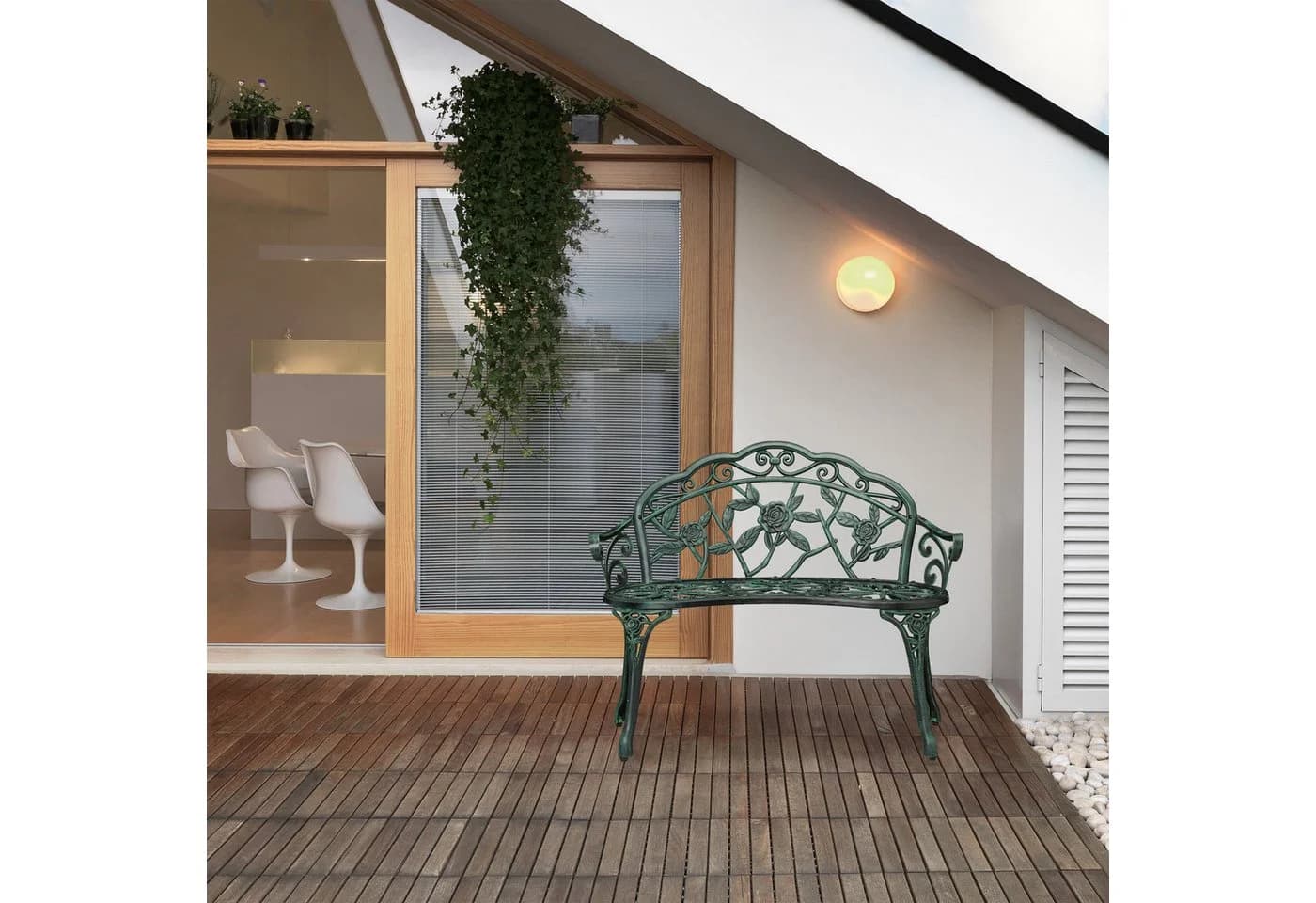relaxdays Gartenbank Rosen antik Schwarz/Grün Aluminium