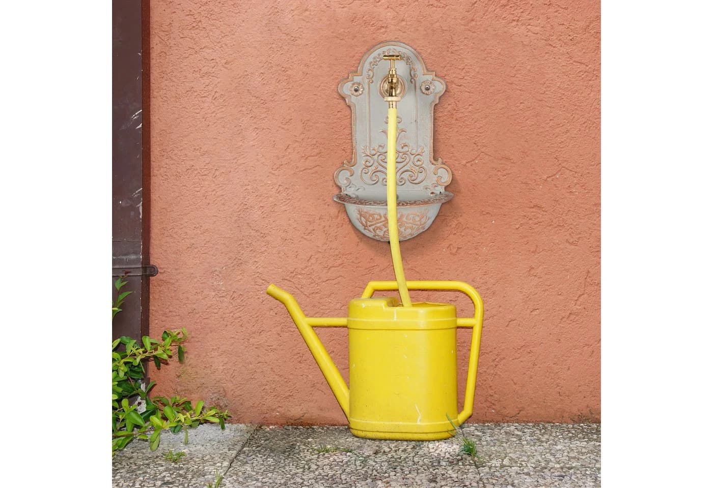 relaxdays Gartenbrunnen Wandbrunnen Gold Grau Vintage