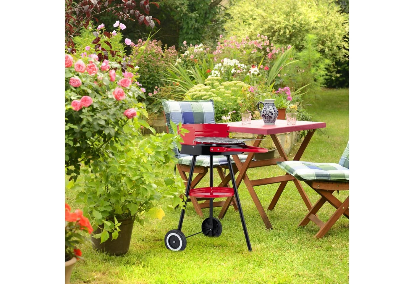 relaxdays Holzkohlegrill 42 cm mit Rollen Schwarz/Rot - Bild 3