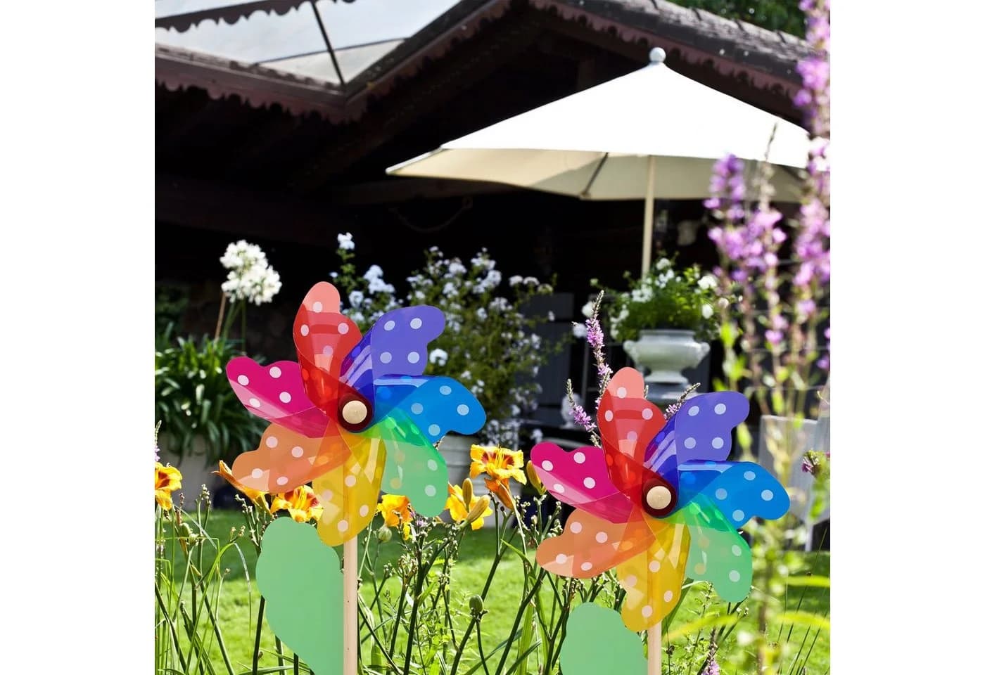 relaxdays Deko-Windrad 4er Set Bunt Nostalgisch