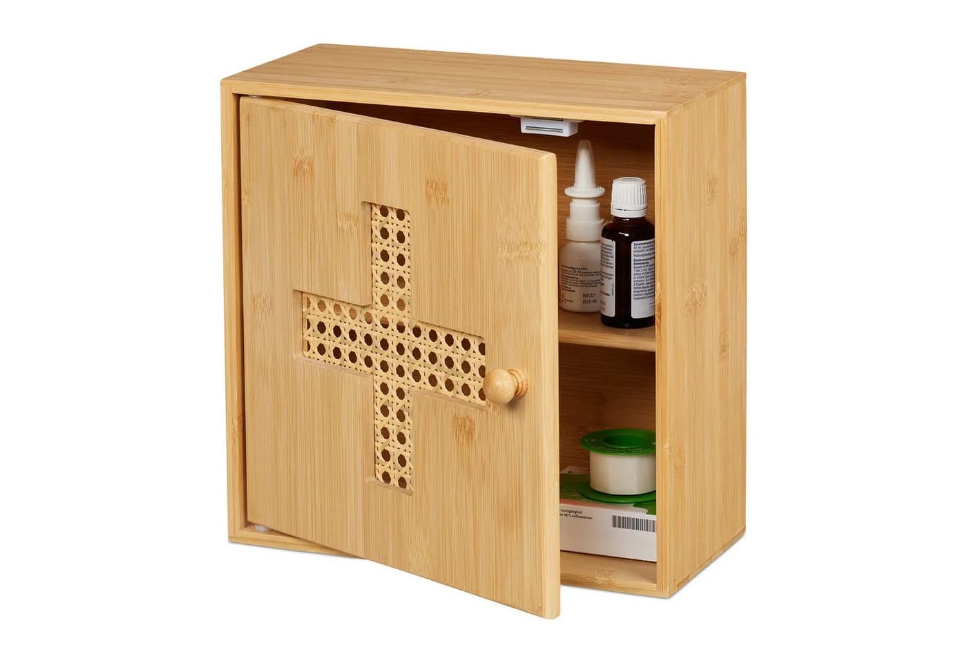 relaxdays Medizinschrank Bambus 2 Fächer Magnetverschluss Natur - Bild 2