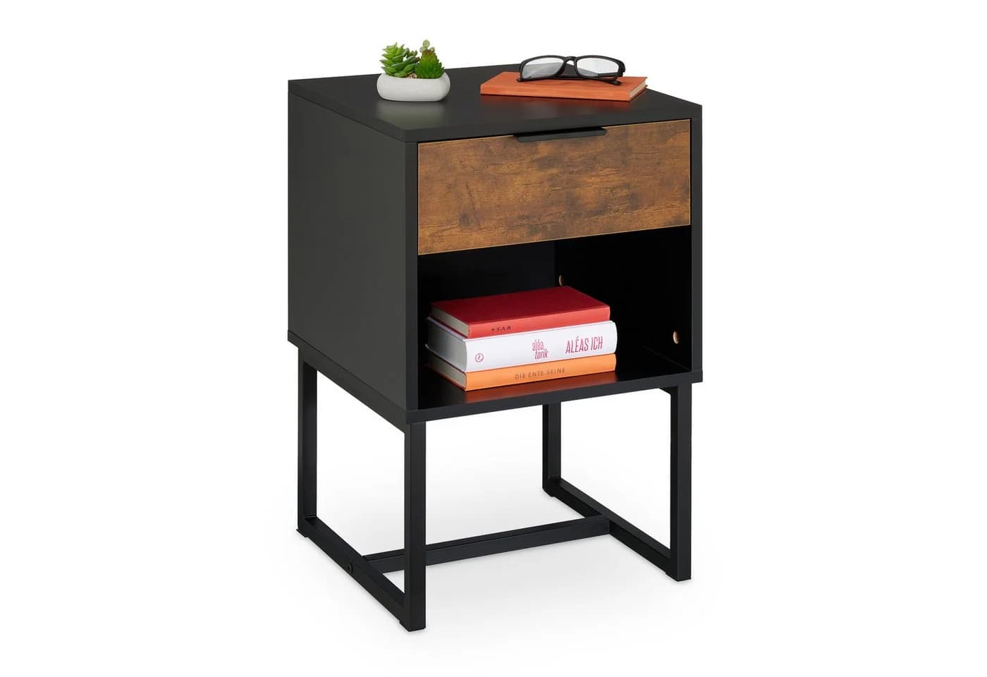 relaxdays Nachttisch Industrial mit Schublade Schwarz/Braun - Bild 2