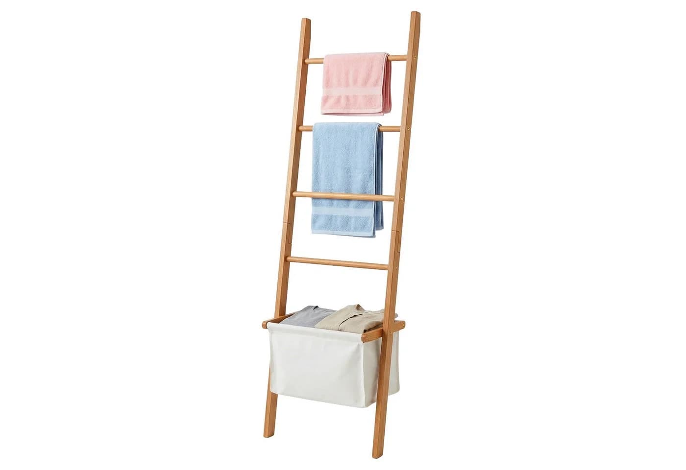 relaxdays Handtuchleiter mit Wäschekorb Beige/Braun Walnussholz - Bild 2