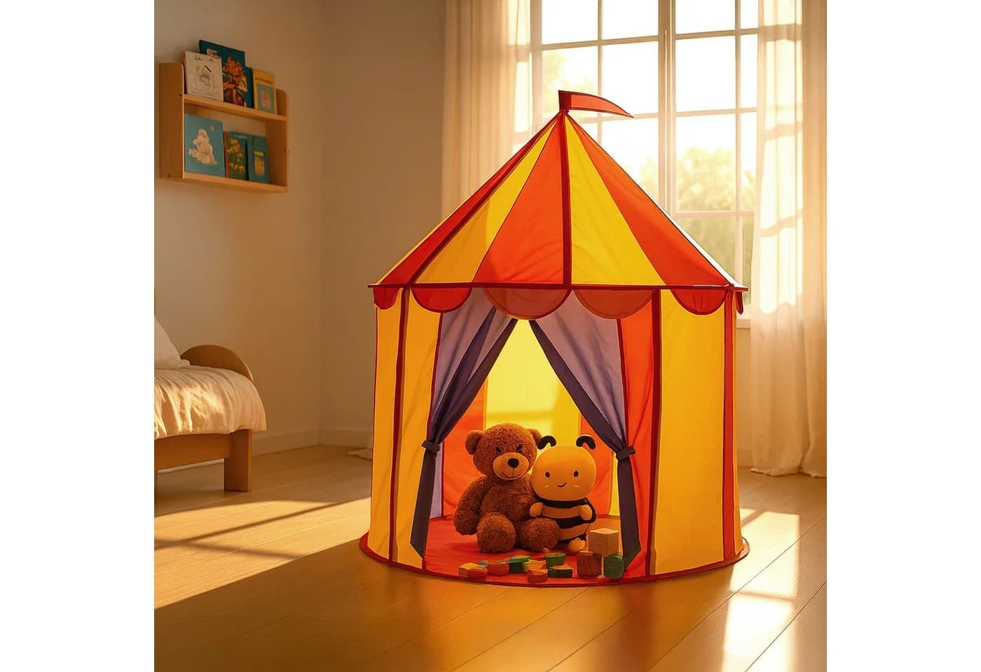 relaxdays Spielzelt Zirkus Kind Gelb, Rot, Blau