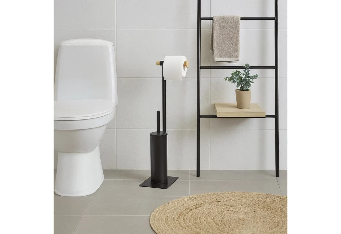 relaxdays WC-Garnitur Bambus und Stahl Schwarz