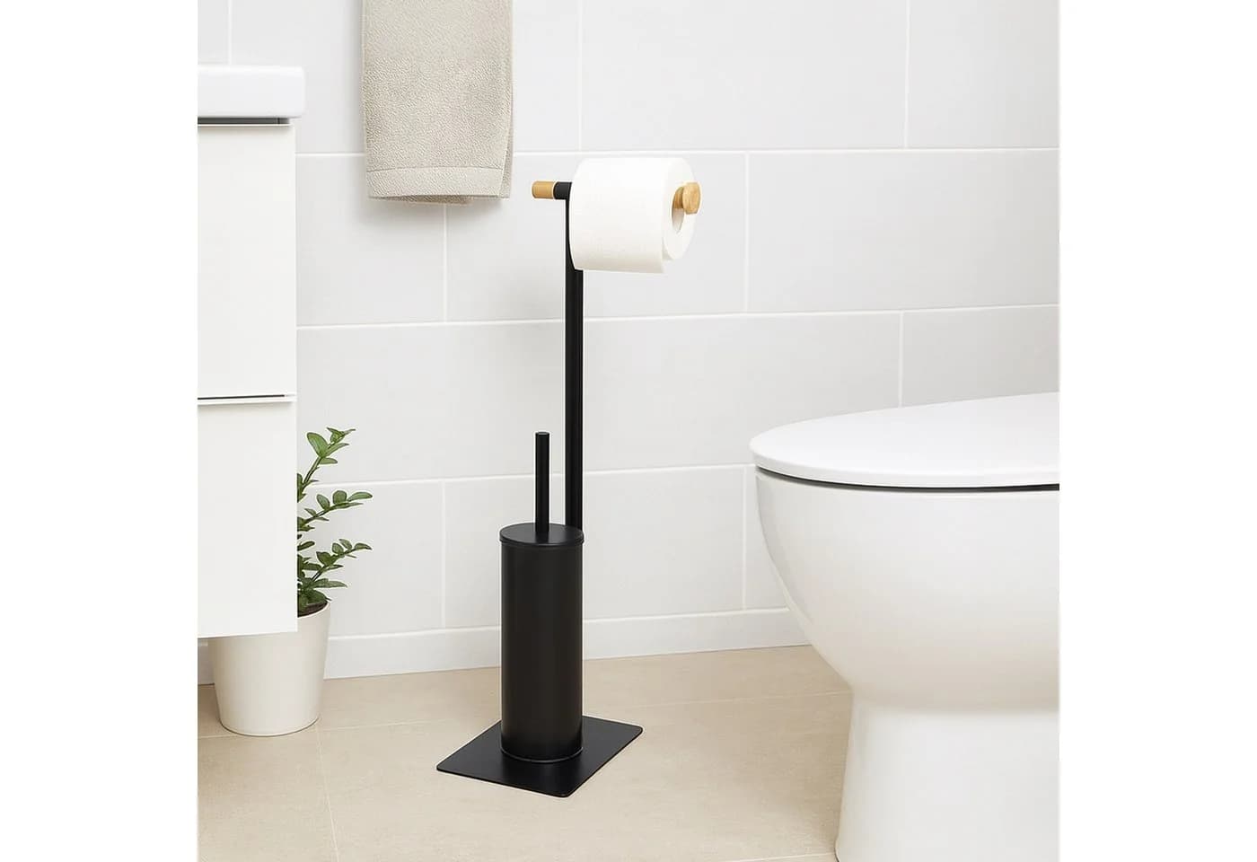 relaxdays WC-Garnitur Bambus und Stahl Schwarz - Bild 3