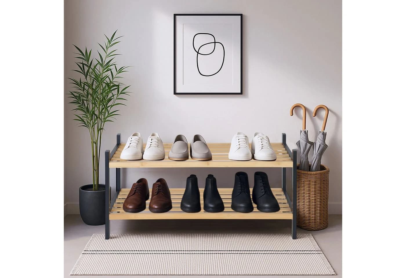 relaxdays Schuhregal Bambus 2 Ebenen