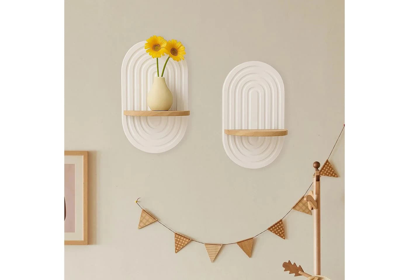 relaxdays Wandregal Boho 2er Set Weiß/Natur